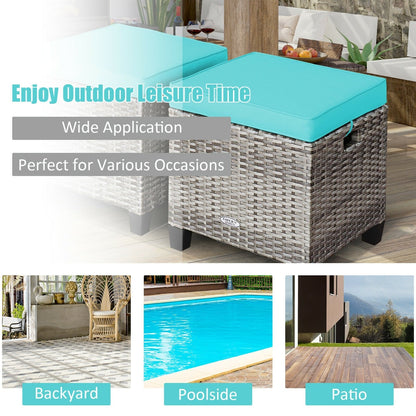 2PCS Patio Rattan Wicker Ottoman Seat with Removable Cushions, Turquoise Outdoor Seating & Patio Chairs   at Gallery Canada