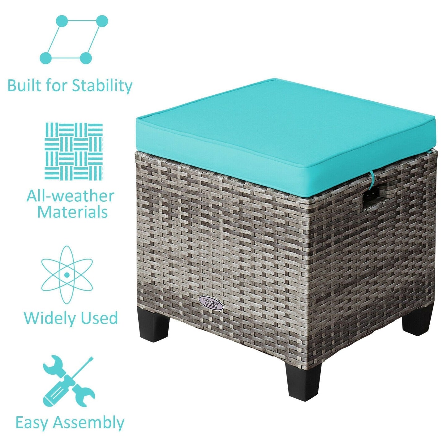 2PCS Patio Rattan Wicker Ottoman Seat with Removable Cushions, Turquoise Outdoor Seating & Patio Chairs   at Gallery Canada