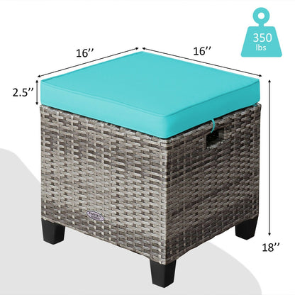 2PCS Patio Rattan Wicker Ottoman Seat with Removable Cushions, Turquoise Outdoor Seating & Patio Chairs   at Gallery Canada