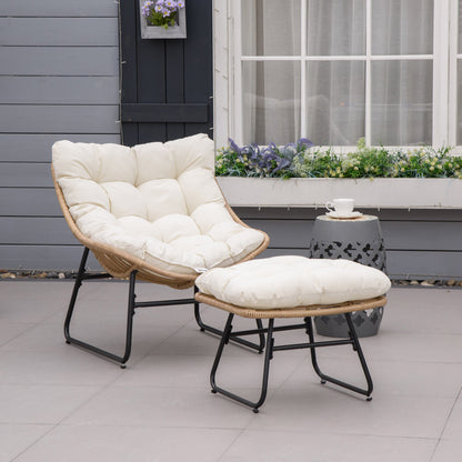2Pcs Rattan Chair w/ Stool, Cushion, Adjustable Foot Pads, Natural Patio Furniture Sets   at Gallery Canada