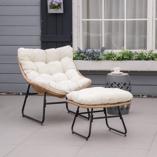 2Pcs Rattan Chair w/ Stool, Cushion, Adjustable Foot Pads, Natural Patio Furniture Sets Multi Colour  at Gallery Canada