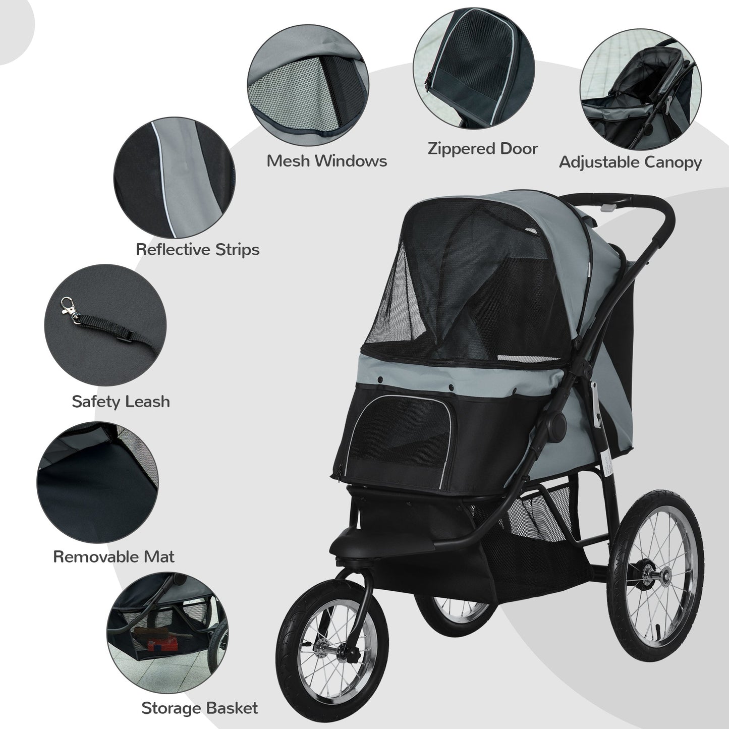 3 Big Wheels Pet Stroller for Small, Medium Dogs, Cat Stroller Travel Folding Carrier with Adjustable Canopy, Black Dog Bike Trailers & Strollers   at Gallery Canada