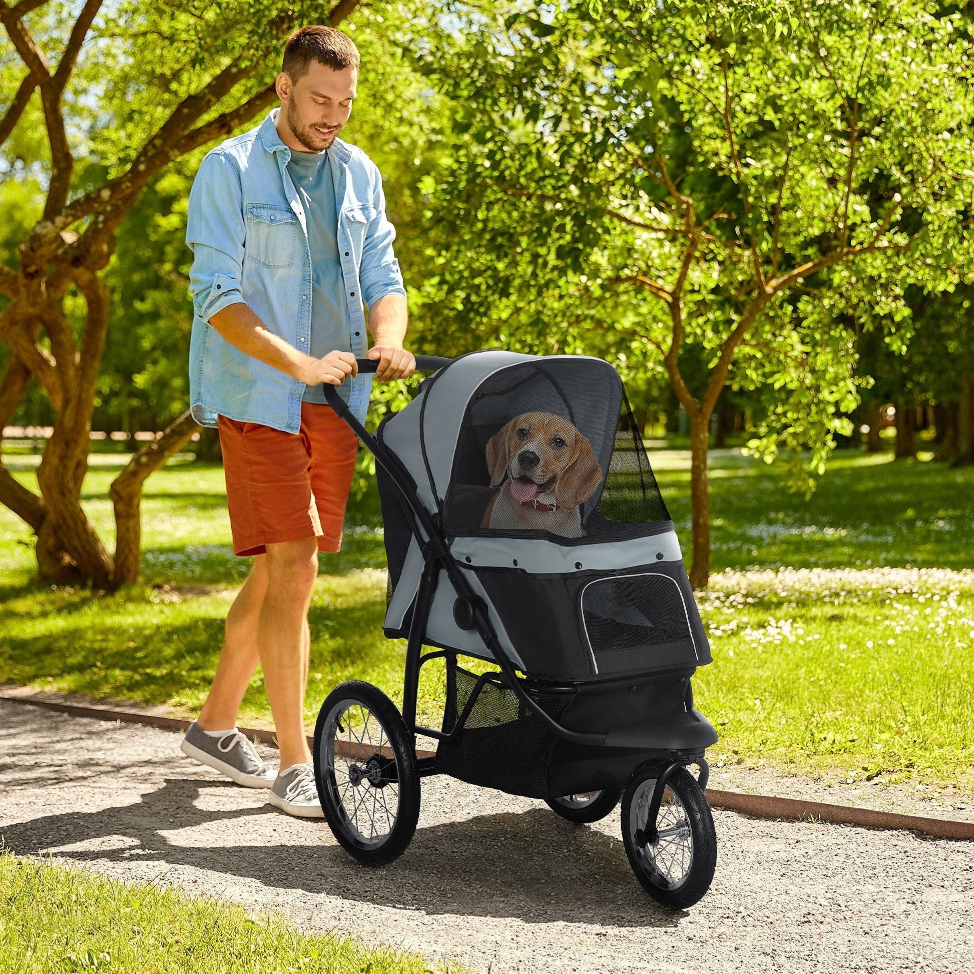 3 Big Wheels Pet Stroller for Small, Medium Dogs, Cat Stroller Travel Folding Carrier with Adjustable Canopy, Black Dog Bike Trailers & Strollers   at Gallery Canada