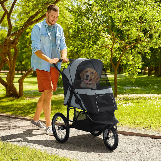 3 Big Wheels Pet Stroller for Small, Medium Dogs, Cat Stroller Travel Folding Carrier with Adjustable Canopy, Black Dog Bike Trailers & Strollers Black  at Gallery Canada