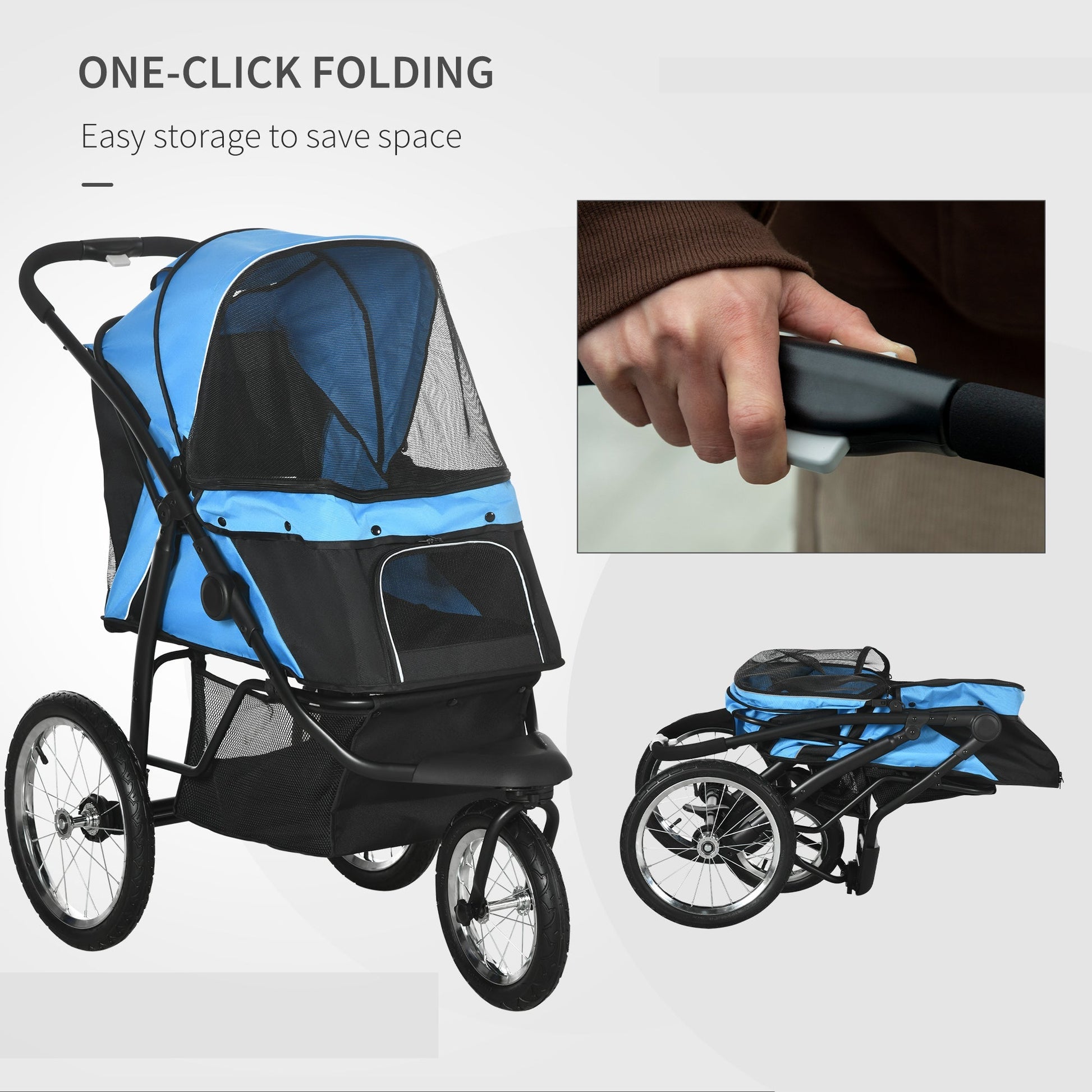 3 Big Wheels Pet Stroller for Small, Medium Dogs, Cat Stroller Travel Folding Carrier with Adjustable Canopy, Blue Dog Bike Trailers & Strollers   at Gallery Canada