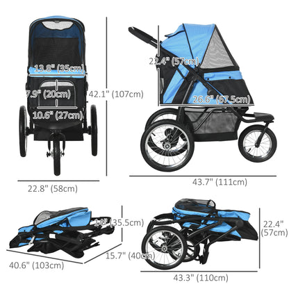 3 Big Wheels Pet Stroller for Small, Medium Dogs, Cat Stroller Travel Folding Carrier with Adjustable Canopy, Blue Dog Bike Trailers & Strollers   at Gallery Canada