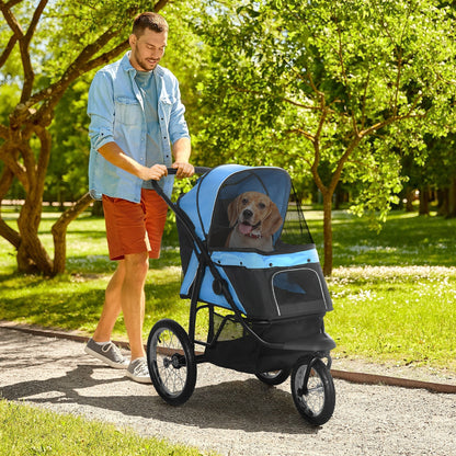 3 Big Wheels Pet Stroller for Small, Medium Dogs, Cat Stroller Travel Folding Carrier with Adjustable Canopy, Blue Dog Bike Trailers & Strollers   at Gallery Canada