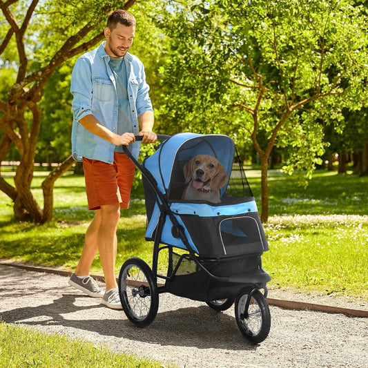 3 Big Wheels Pet Stroller for Small, Medium Dogs, Cat Stroller Travel Folding Carrier with Adjustable Canopy, Blue Dog Bike Trailers & Strollers Multi Colour  at Gallery Canada