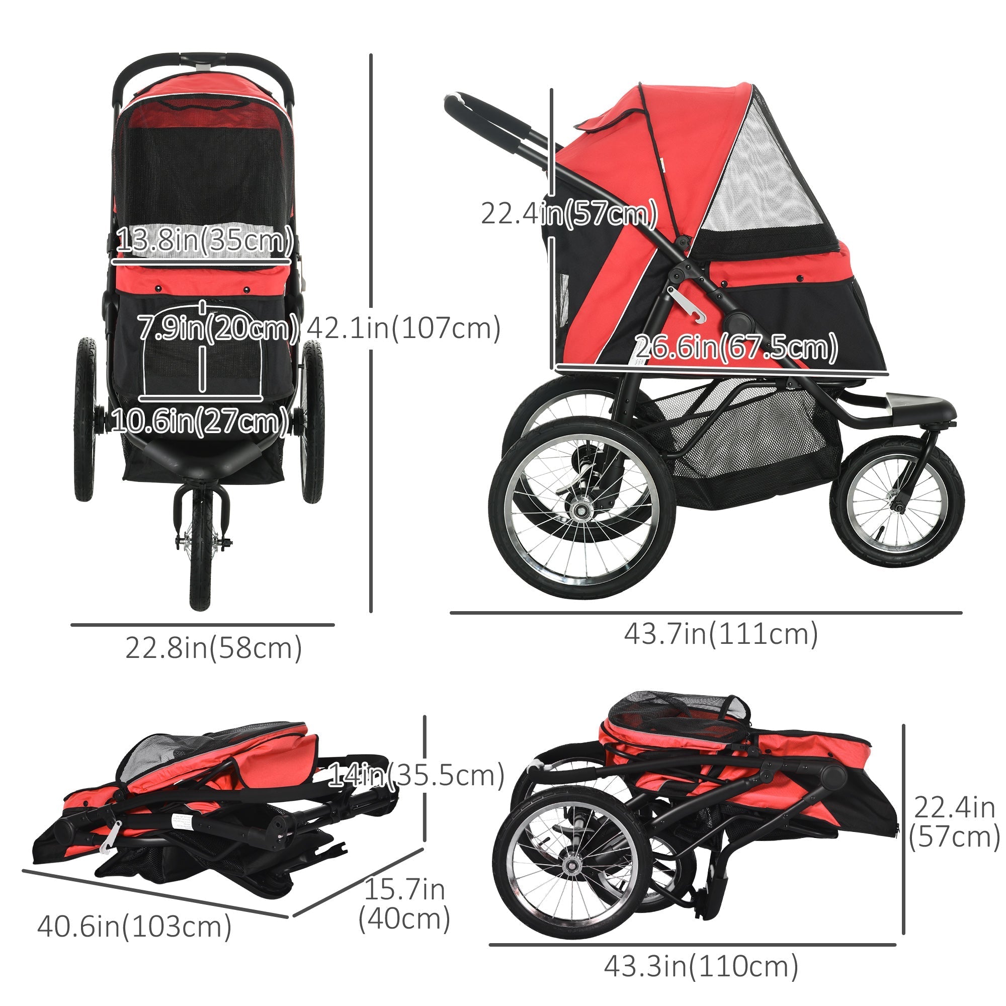 3 Big Wheels Pet Stroller for Small, Medium Dogs, Cat Stroller Travel Folding Carrier with Adjustable Canopy, Red Dog Bike Trailers & Strollers   at Gallery Canada