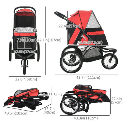 3 Big Wheels Pet Stroller for Small, Medium Dogs, Cat Stroller Travel Folding Carrier with Adjustable Canopy, Red Dog Bike Trailers & Strollers   at Gallery Canada