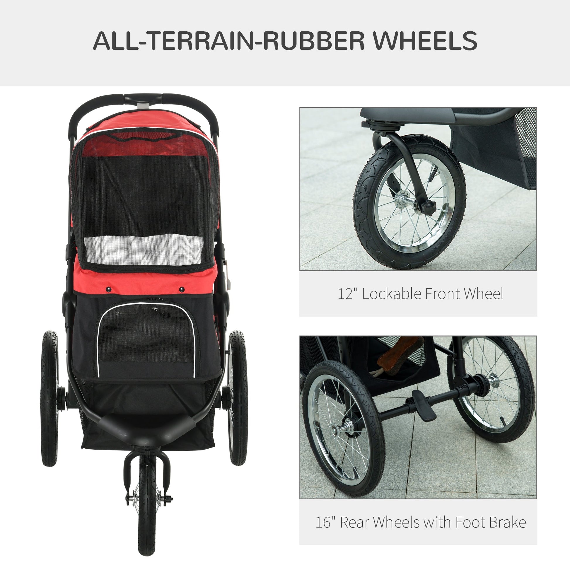 3 Big Wheels Pet Stroller for Small, Medium Dogs, Cat Stroller Travel Folding Carrier with Adjustable Canopy, Red Dog Bike Trailers & Strollers   at Gallery Canada