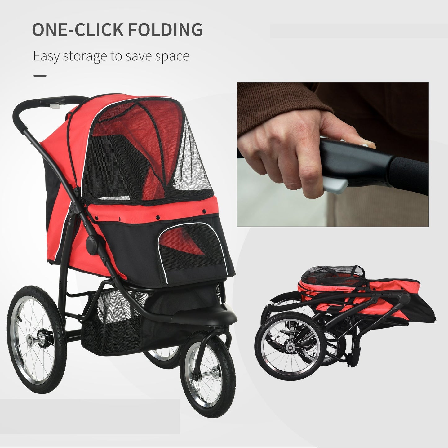 3 Big Wheels Pet Stroller for Small, Medium Dogs, Cat Stroller Travel Folding Carrier with Adjustable Canopy, Red Dog Bike Trailers & Strollers   at Gallery Canada