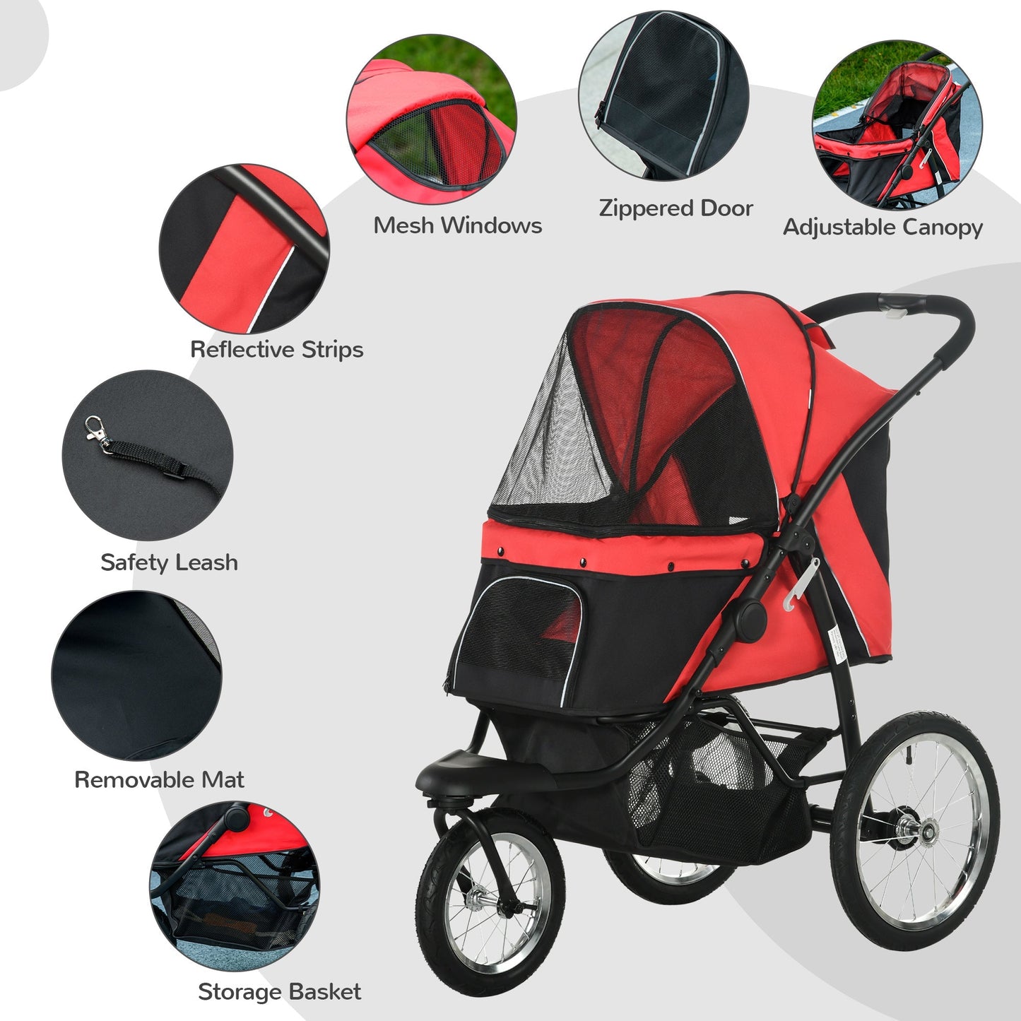 3 Big Wheels Pet Stroller for Small, Medium Dogs, Cat Stroller Travel Folding Carrier with Adjustable Canopy, Red Dog Bike Trailers & Strollers   at Gallery Canada