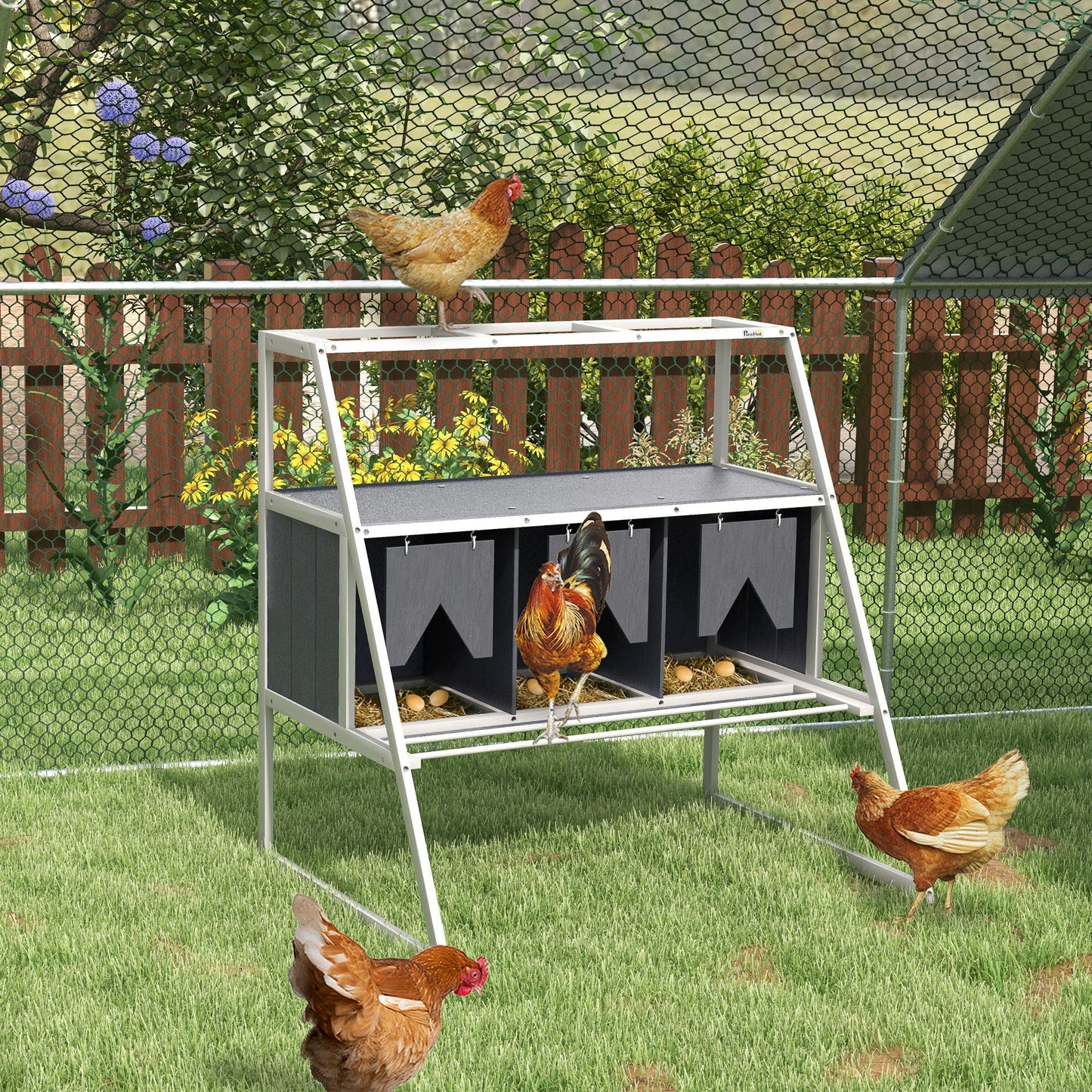 3 Compartments Nesting Boxes for Chickens with Privacy Curtains, Standing Perches, Up to 6-12 Hens Chicken Coops   at Gallery Canada