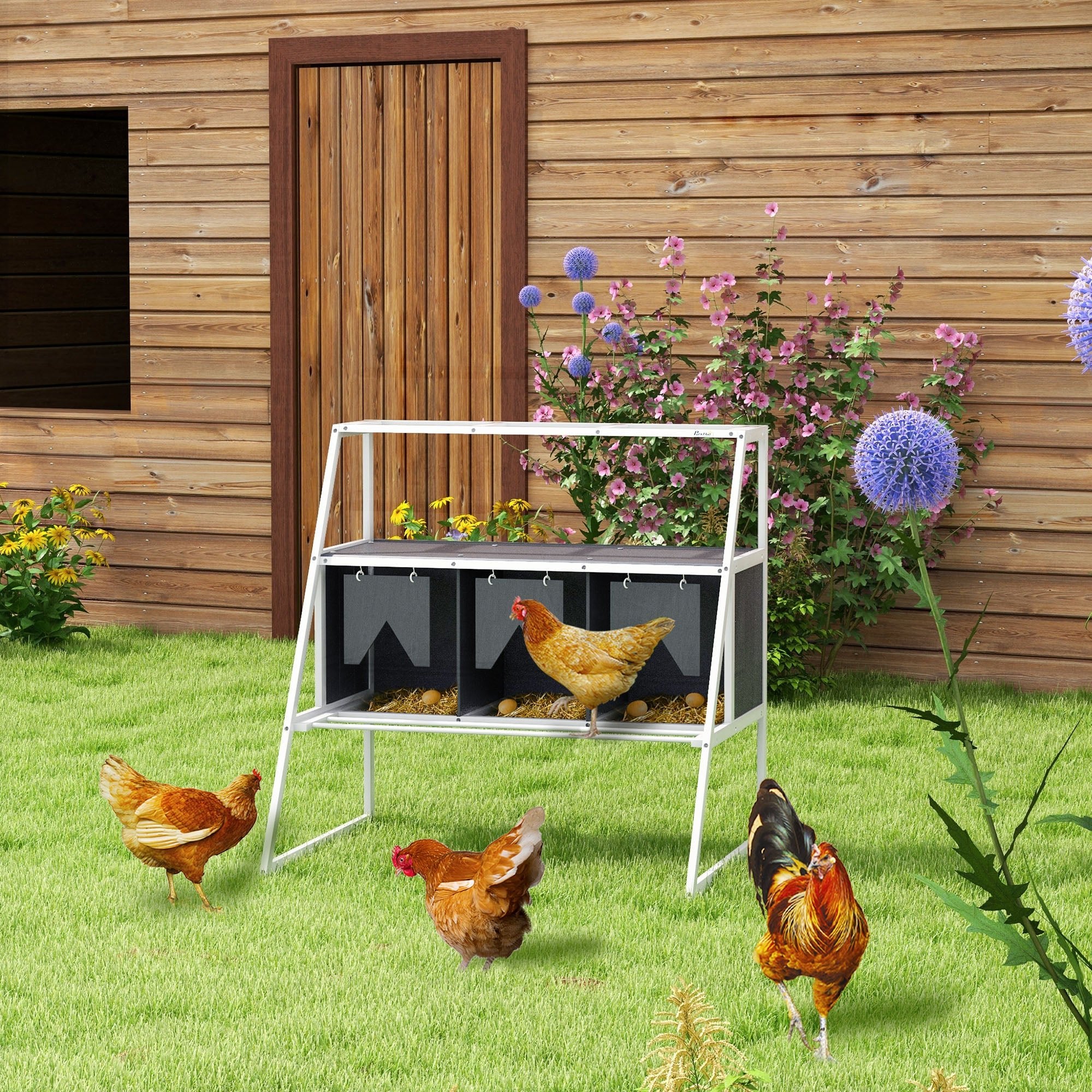 3 Compartments Nesting Boxes for Chickens with Privacy Curtains, Standing Perches, Up to 6-12 Hens Chicken Coops   at Gallery Canada