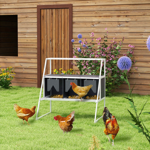 3 Compartments Nesting Boxes for Chickens with Privacy Curtains, Standing Perches, Up to 6-12 Hens