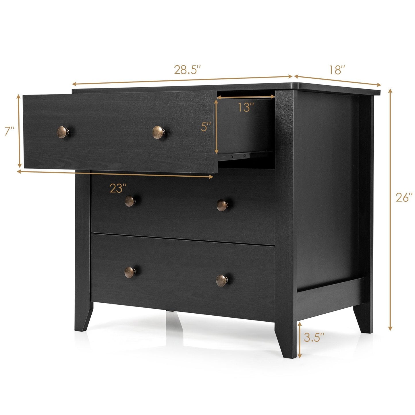 3 Drawer Dresser Chest of Drawers Bedside Table, Black Cabinets & Chests   at Gallery Canada