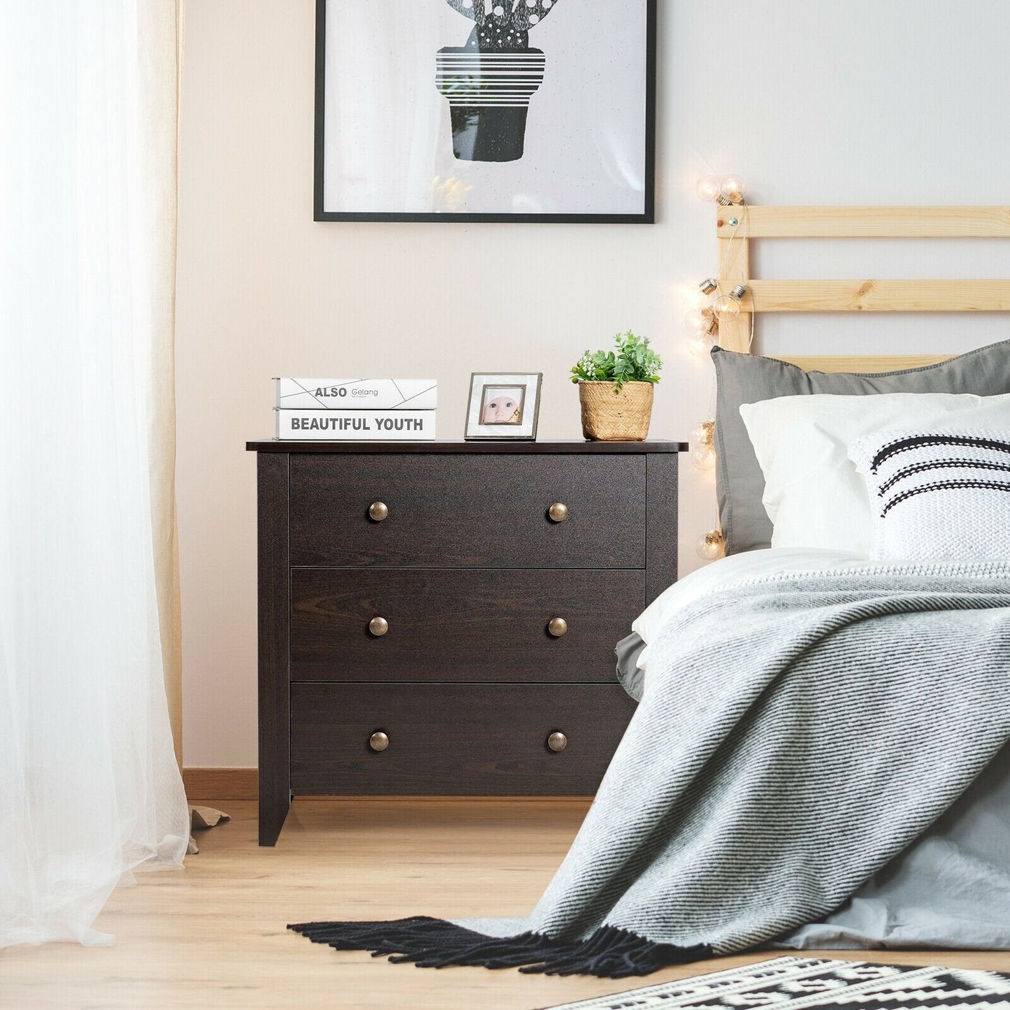 3 Drawer Dresser Chest of Drawers Bedside Table, Black Cabinets & Chests   at Gallery Canada