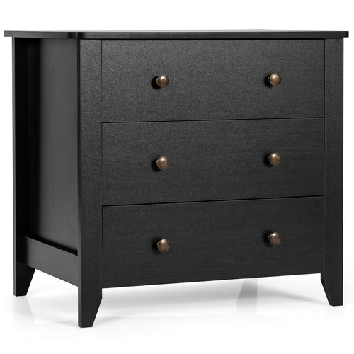 3 Drawer Dresser Chest of Drawers Bedside Table, Black