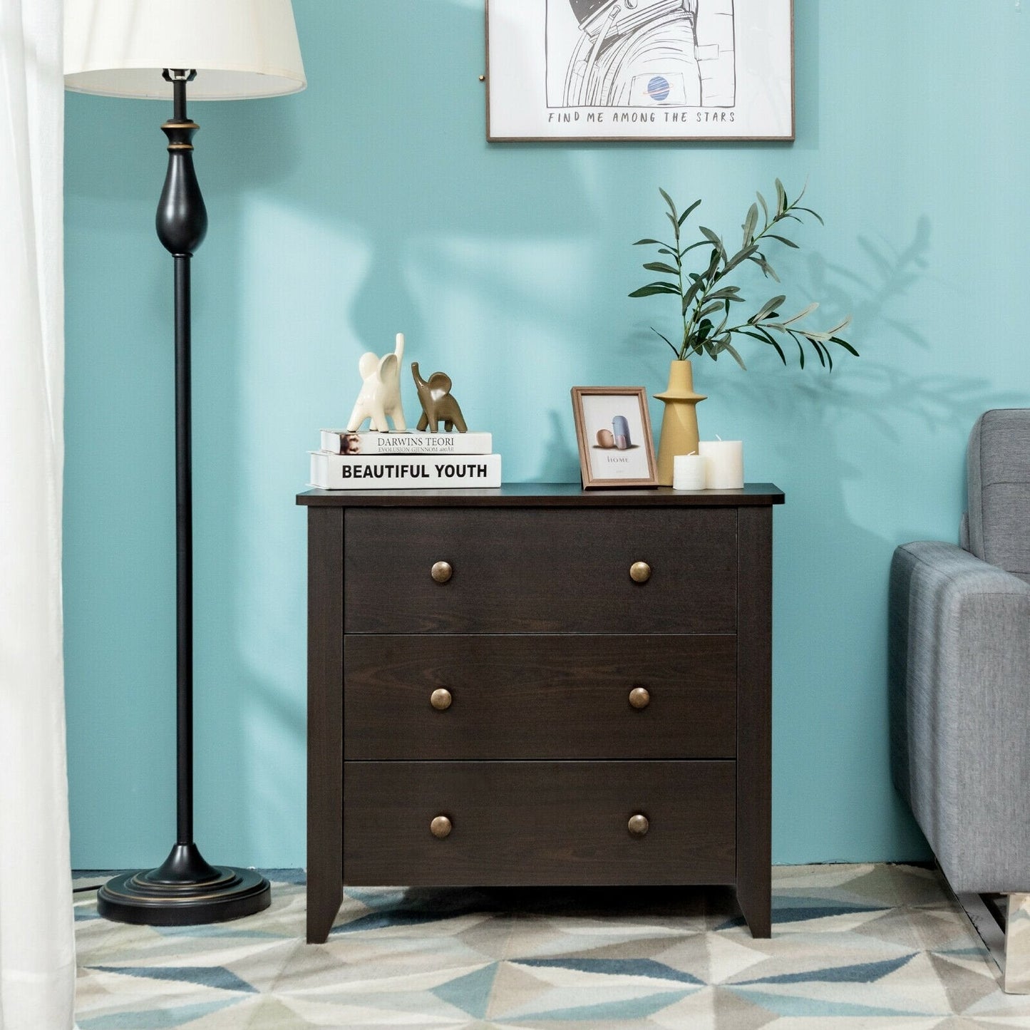 3 Drawer Dresser Chest of Drawers Bedside Table, Black Cabinets & Chests   at Gallery Canada