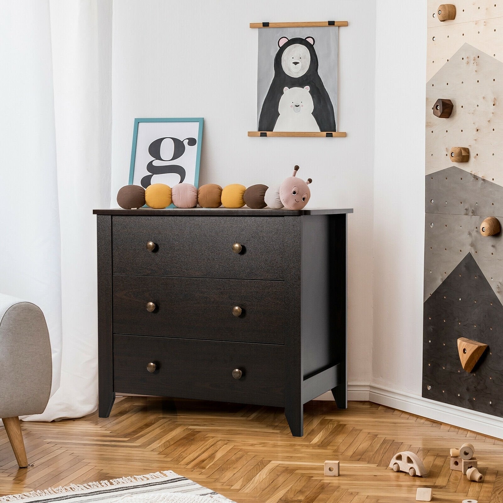 3 Drawer Dresser Chest of Drawers Bedside Table, Dark Brown Cabinets & Chests   at Gallery Canada