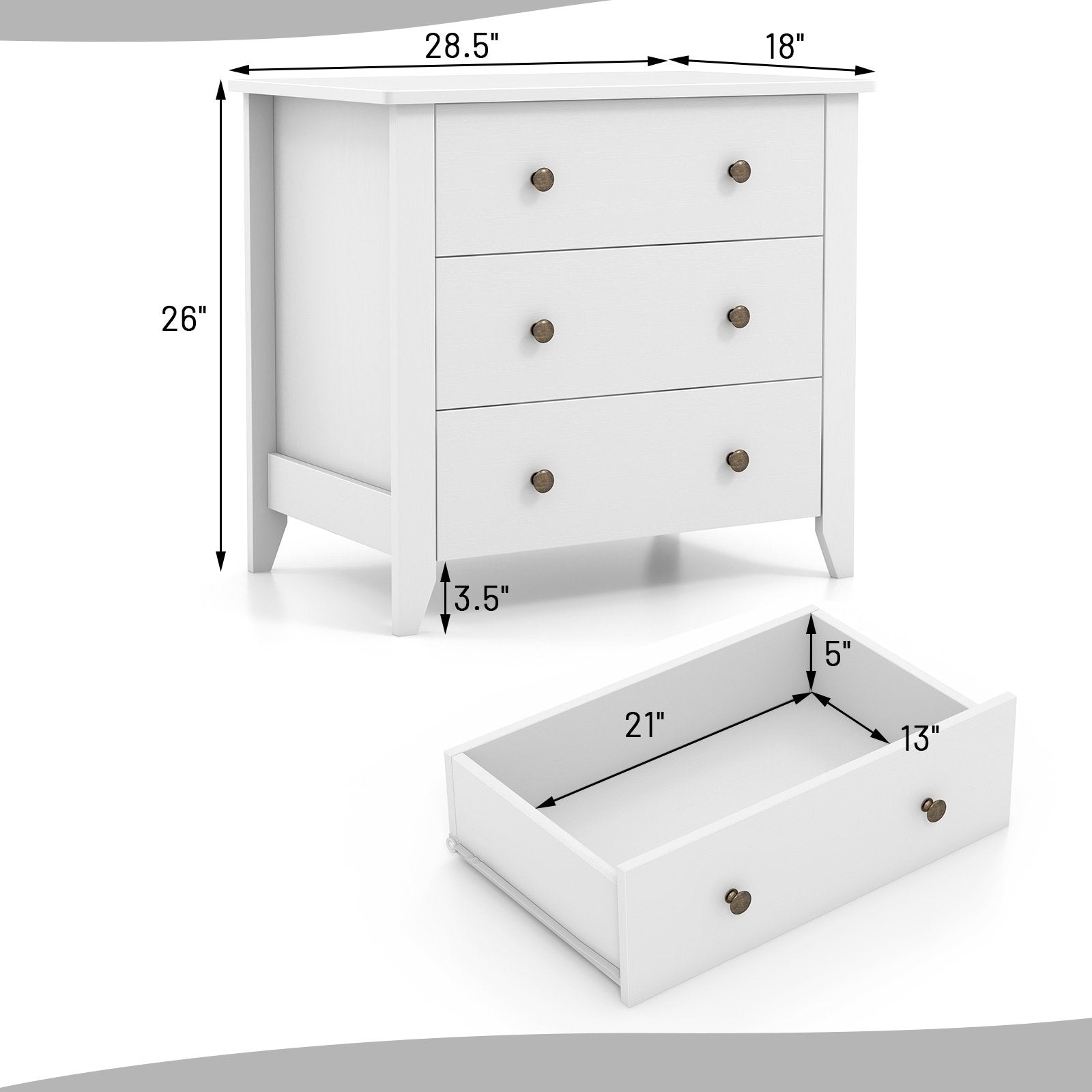 3 Drawer Dresser Chest of Drawers Bedside Table, White Cabinets & Chests   at Gallery Canada