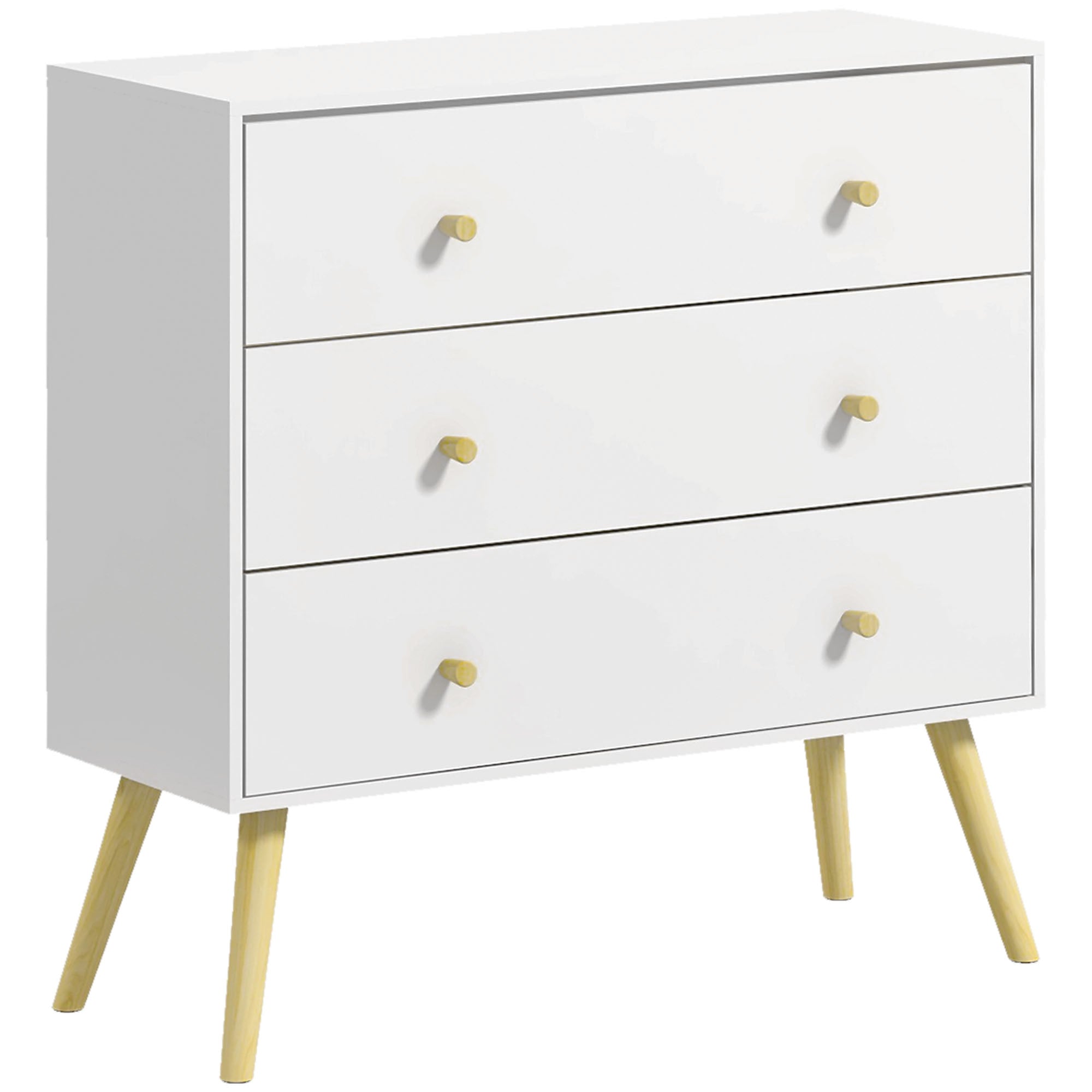 3 Drawer Dresser, Chest of Drawers with Wood Legs and Handles for Living Room, White Storage Cabinets White  at Gallery Canada