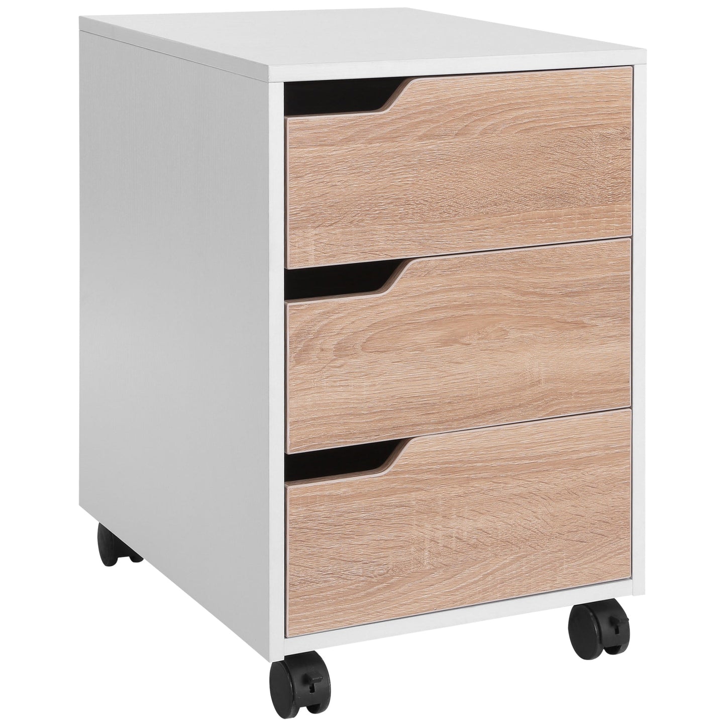 3 Drawer File Cabinet, Mobile Vertical Filing Cabinet with Wheels, Office Storage Organizer, Oak Office Cabinets & Cupboards Oak  at Gallery Canada