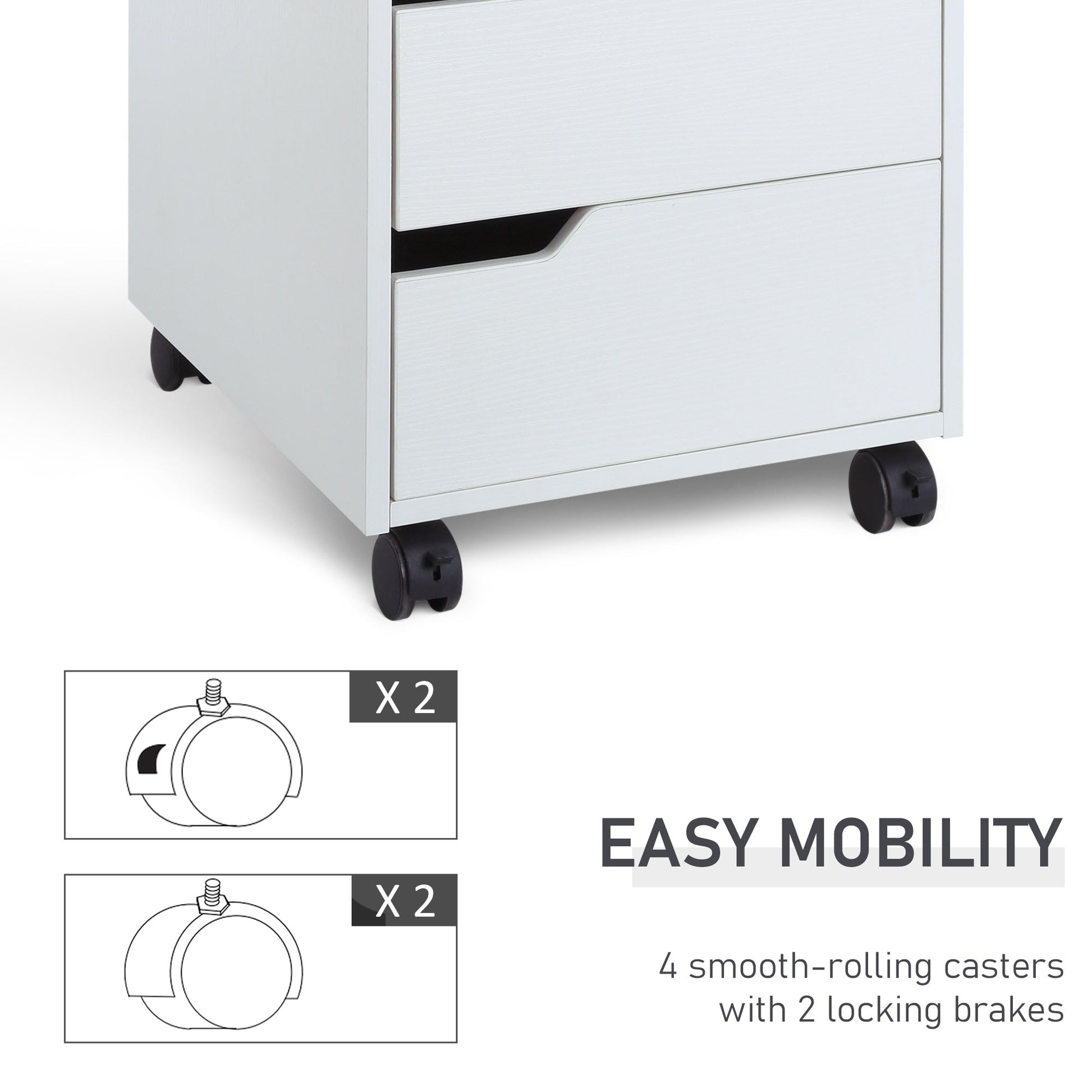 3 Drawer File Cabinet, Mobile Vertical Filing Cabinet with Wheels, Office Storage Organizer, White Office Cabinets & Cupboards   at Gallery Canada