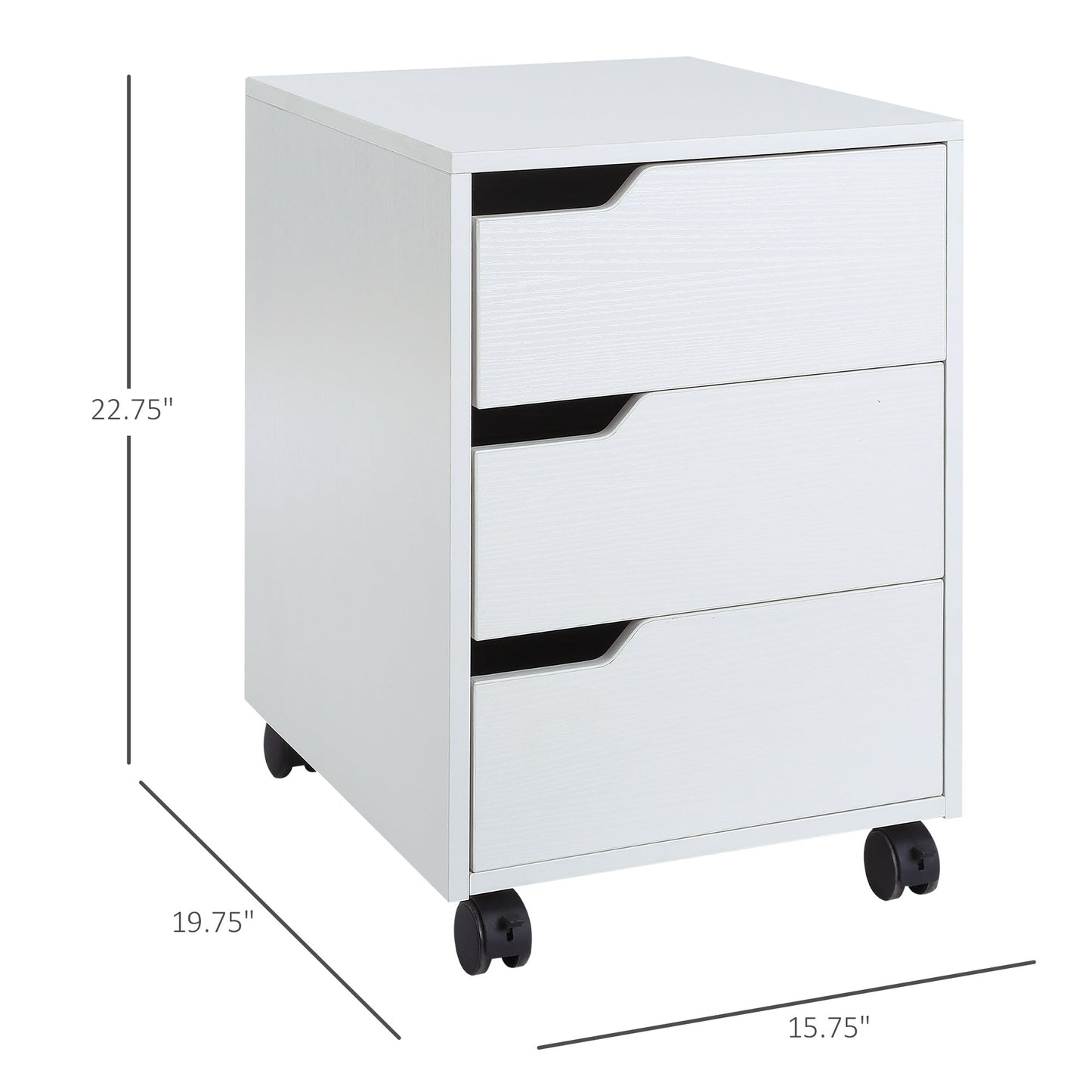 3 Drawer File Cabinet, Mobile Vertical Filing Cabinet with Wheels, Office Storage Organizer, White Office Cabinets & Cupboards   at Gallery Canada