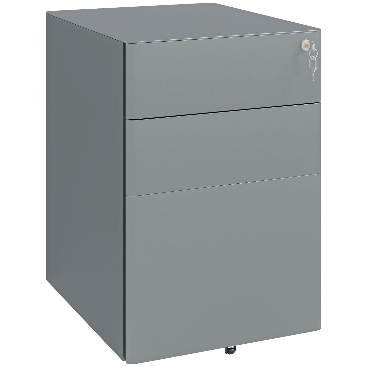 3 Drawer Filing Cabinet, Steel Home Office Storage Cabinet with Wheels, Lock for A4, Letters, Legal-sized Files, Grey Office Cabinets & Cupboards   at Gallery Canada