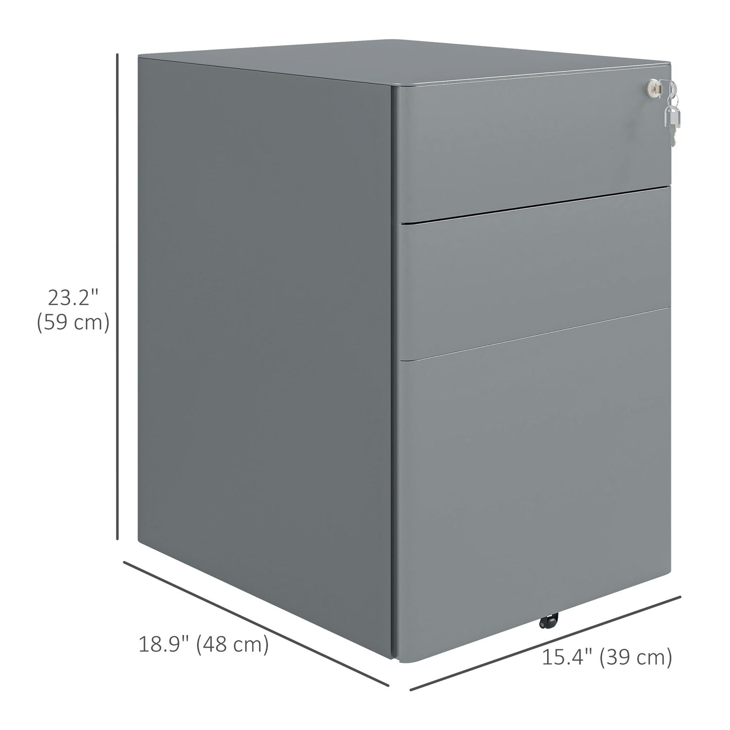 3 Drawer Filing Cabinet, Steel Home Office Storage Cabinet with Wheels, Lock for A4, Letters, Legal-sized Files, Grey Office Cabinets & Cupboards   at Gallery Canada