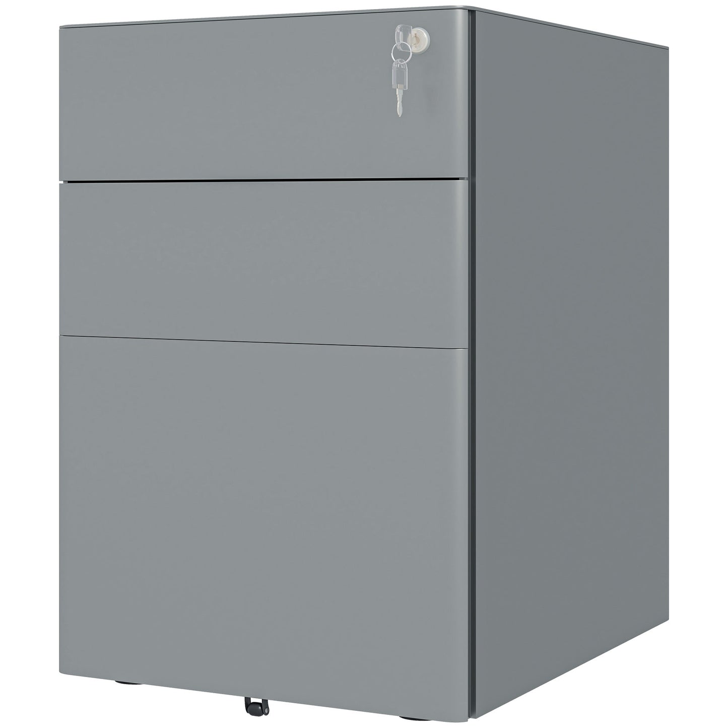 3 Drawer Filing Cabinet, Steel Home Office Storage Cabinet with Wheels, Lock for A4, Letters, Legal-sized Files, Grey Office Cabinets & Cupboards   at Gallery Canada