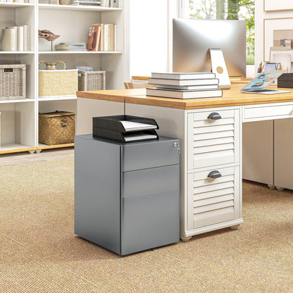 3 Drawer Filing Cabinet, Steel Home Office Storage Cabinet with Wheels, Lock for A4, Letters, Legal-sized Files, Grey Office Cabinets & Cupboards   at Gallery Canada