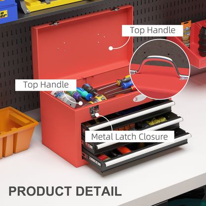 3 Drawer Tool Chest with Metal Latch Closure, Portable Tool Box for Garage, Household and Warehouse, Red Tool Organizers   at Gallery Canada