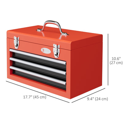 3 Drawer Tool Chest with Metal Latch Closure, Portable Tool Box for Garage, Household and Warehouse, Red Tool Organizers   at Gallery Canada