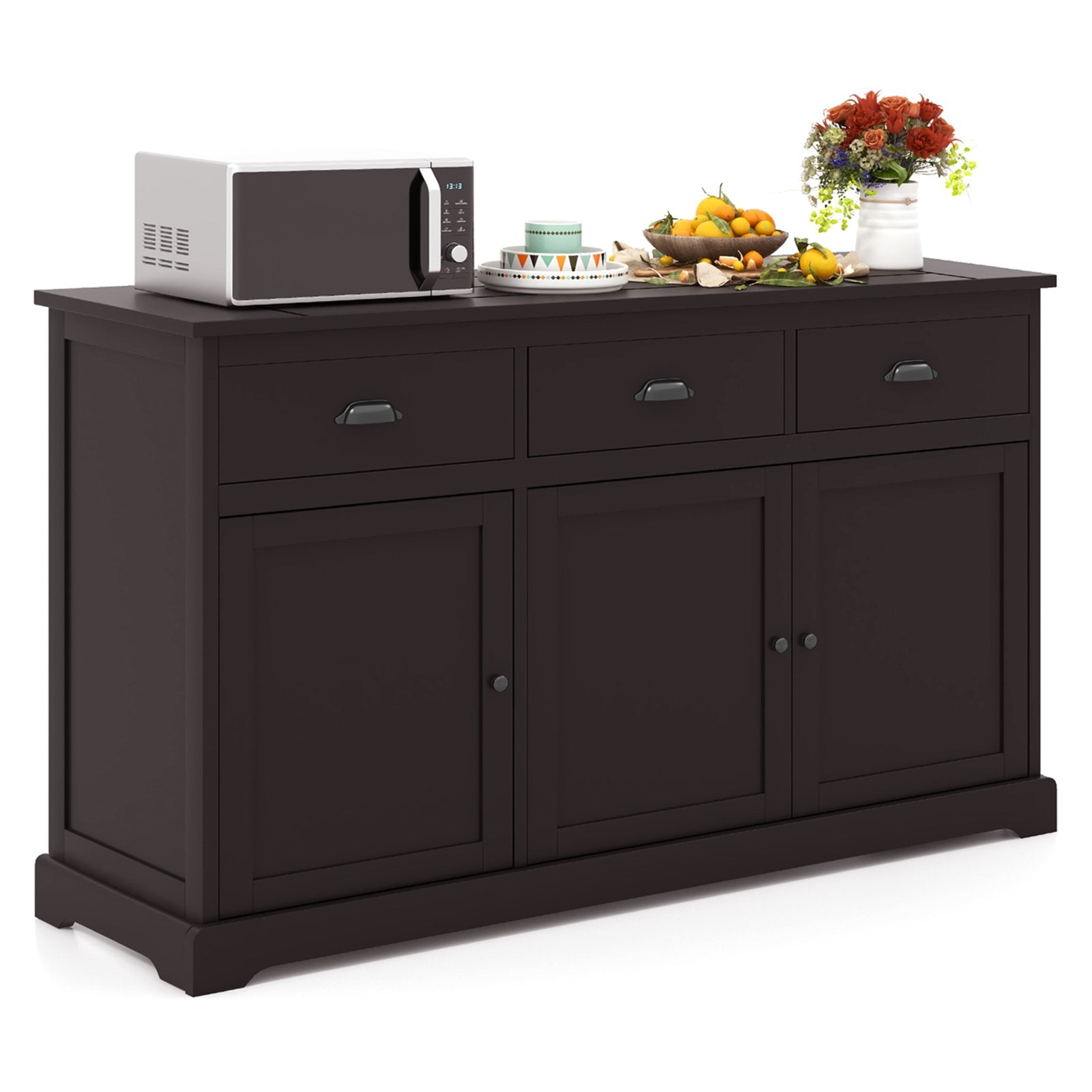 3 Drawers Sideboard Buffet Storage with Adjustable Shelves, Brown Sideboards Cabinets & Buffets   at Gallery Canada