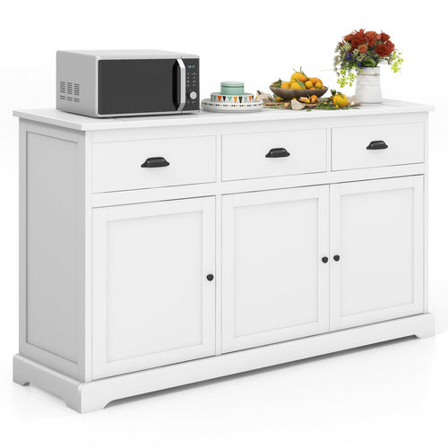 3 Drawers Sideboard Buffet Storage with Adjustable Shelves, White