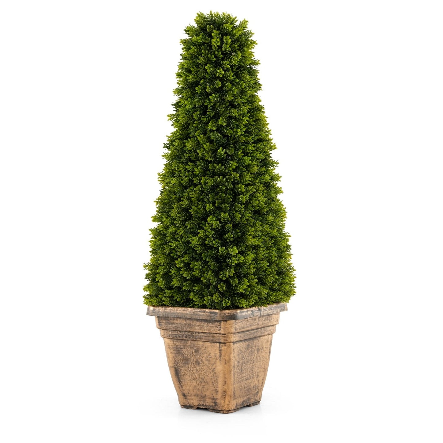 3 Feet Artificial Boxwood Topiary Tree with Cement Flowerpot, Green Faux Plants   at Gallery Canada