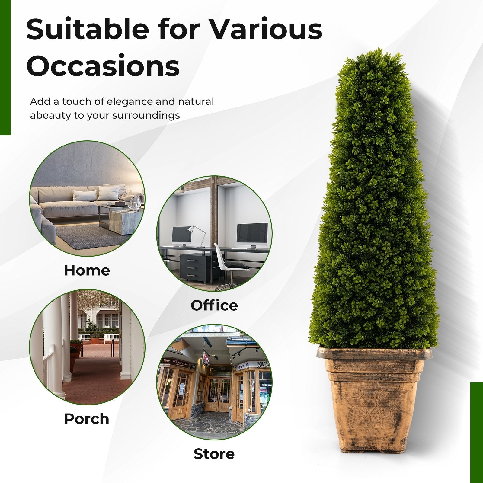 3 Feet Artificial Boxwood Topiary Tree with Cement Flowerpot, Green Faux Plants   at Gallery Canada