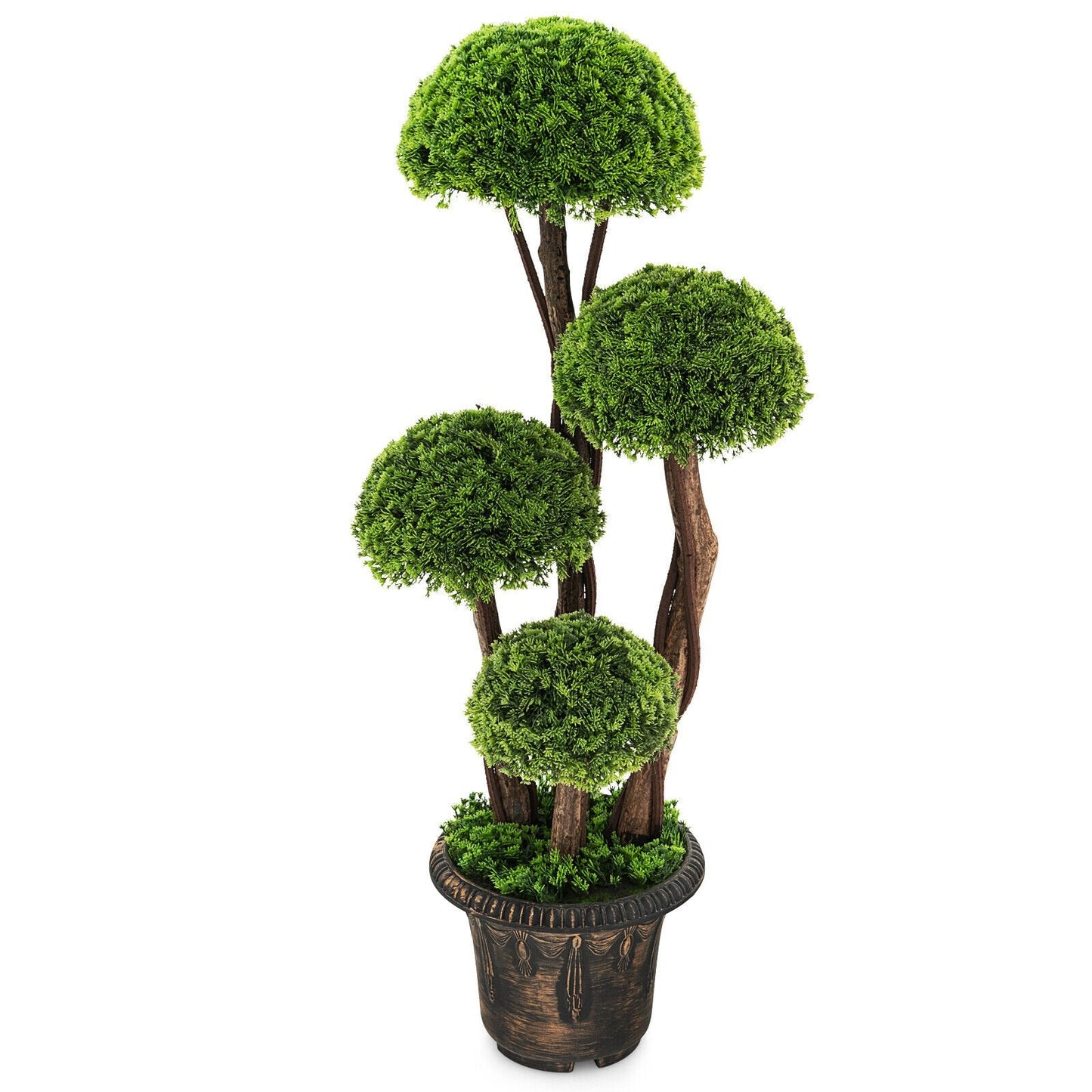 3 Feet Decorative Artificial Cedar Topiary Tree with Rattan Trunk, Green Faux Plants   at Gallery Canada