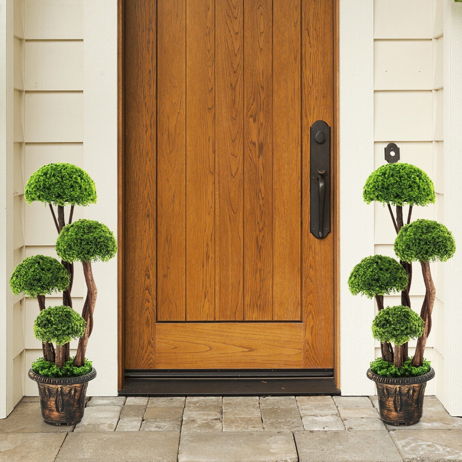 3 Feet Decorative Artificial Cedar Topiary Tree with Rattan Trunk, Green Faux Plants   at Gallery Canada