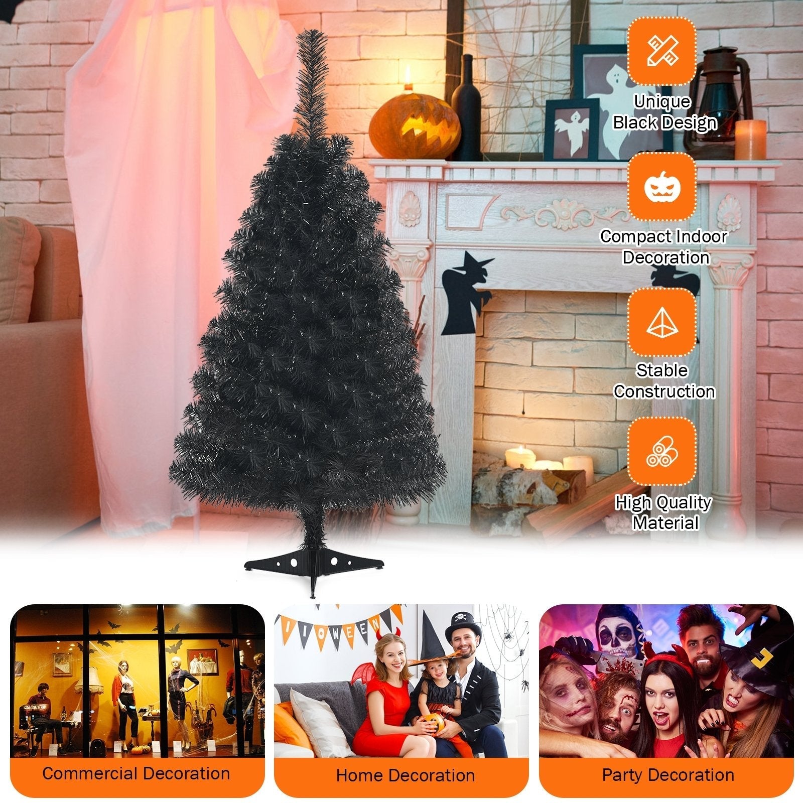 3 Feet Unlit Artificial Christmas Halloween Mini Tree with Plastic Stand, Black Christmas Tree   at Gallery Canada