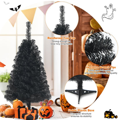 3 Feet Unlit Artificial Christmas Halloween Mini Tree with Plastic Stand, Black Christmas Tree   at Gallery Canada