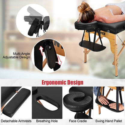 3 Fold Portable Adjustable Massage Table with Carry Case, Black Spa & Salon   at Gallery Canada