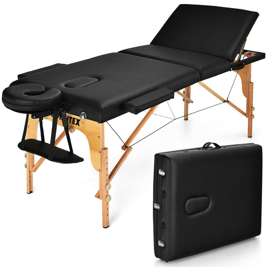 3 Fold Portable Adjustable Massage Table with Carry Case, Black Spa & Salon   at Gallery Canada