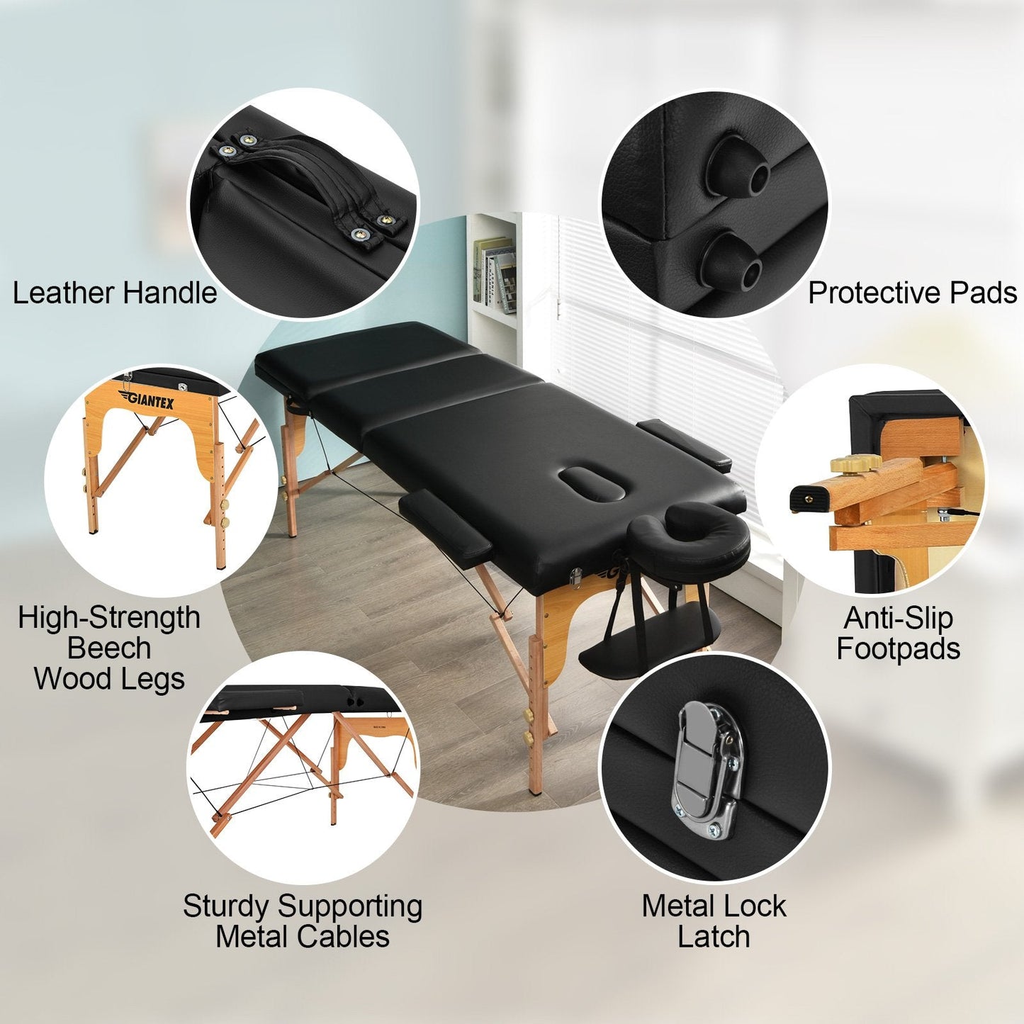 3 Fold Portable Adjustable Massage Table with Carry Case, Black Spa & Salon   at Gallery Canada