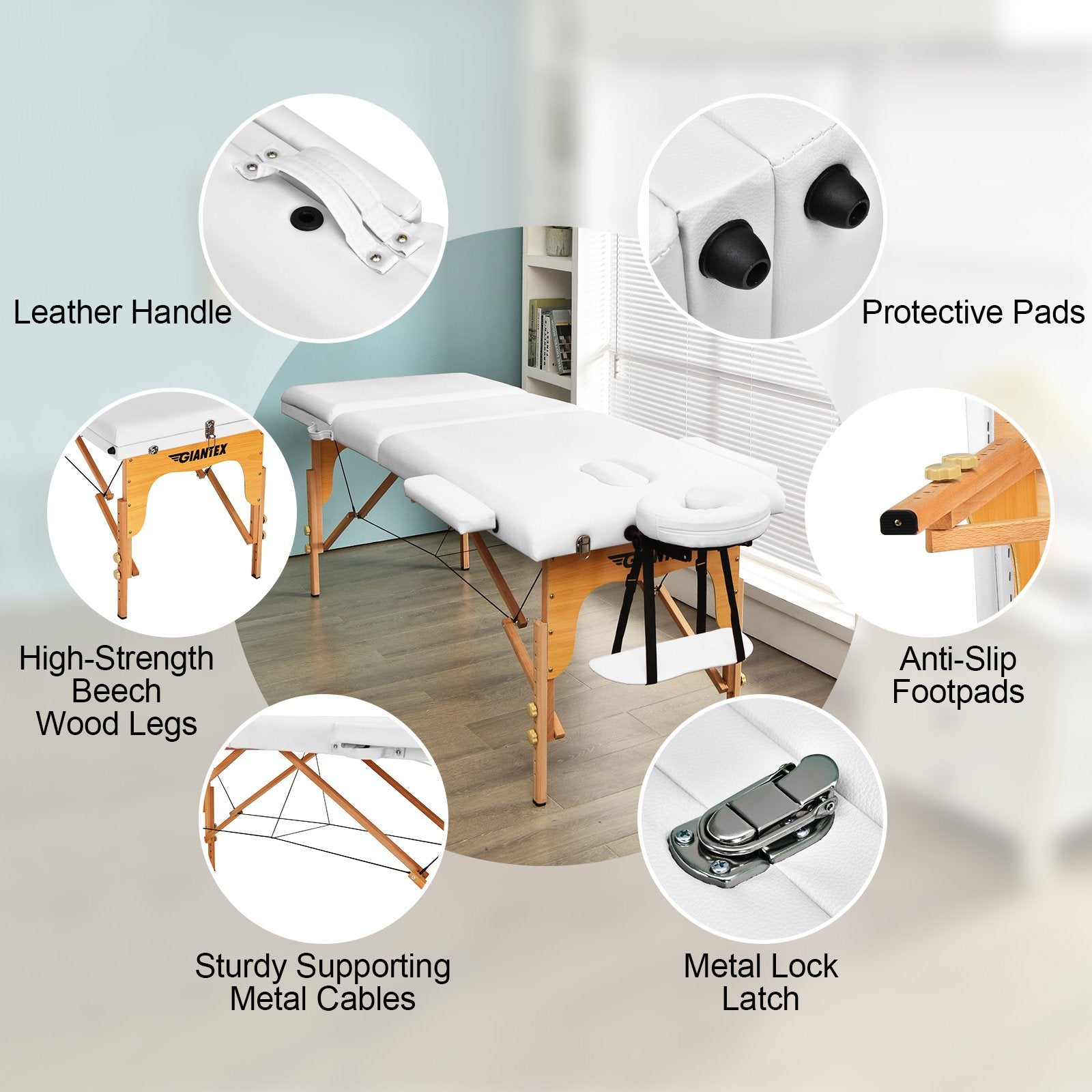 3 Fold Portable Adjustable Massage Table with Carry Case, White Spa & Salon   at Gallery Canada