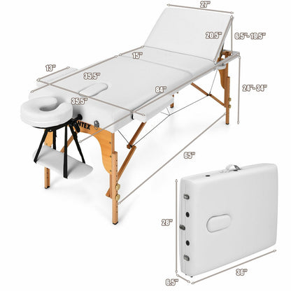 3 Fold Portable Adjustable Massage Table with Carry Case, White Spa & Salon   at Gallery Canada