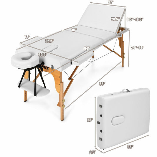 3 Fold Portable Adjustable Massage Table with Carry Case, White Spa & Salon   at Gallery Canada